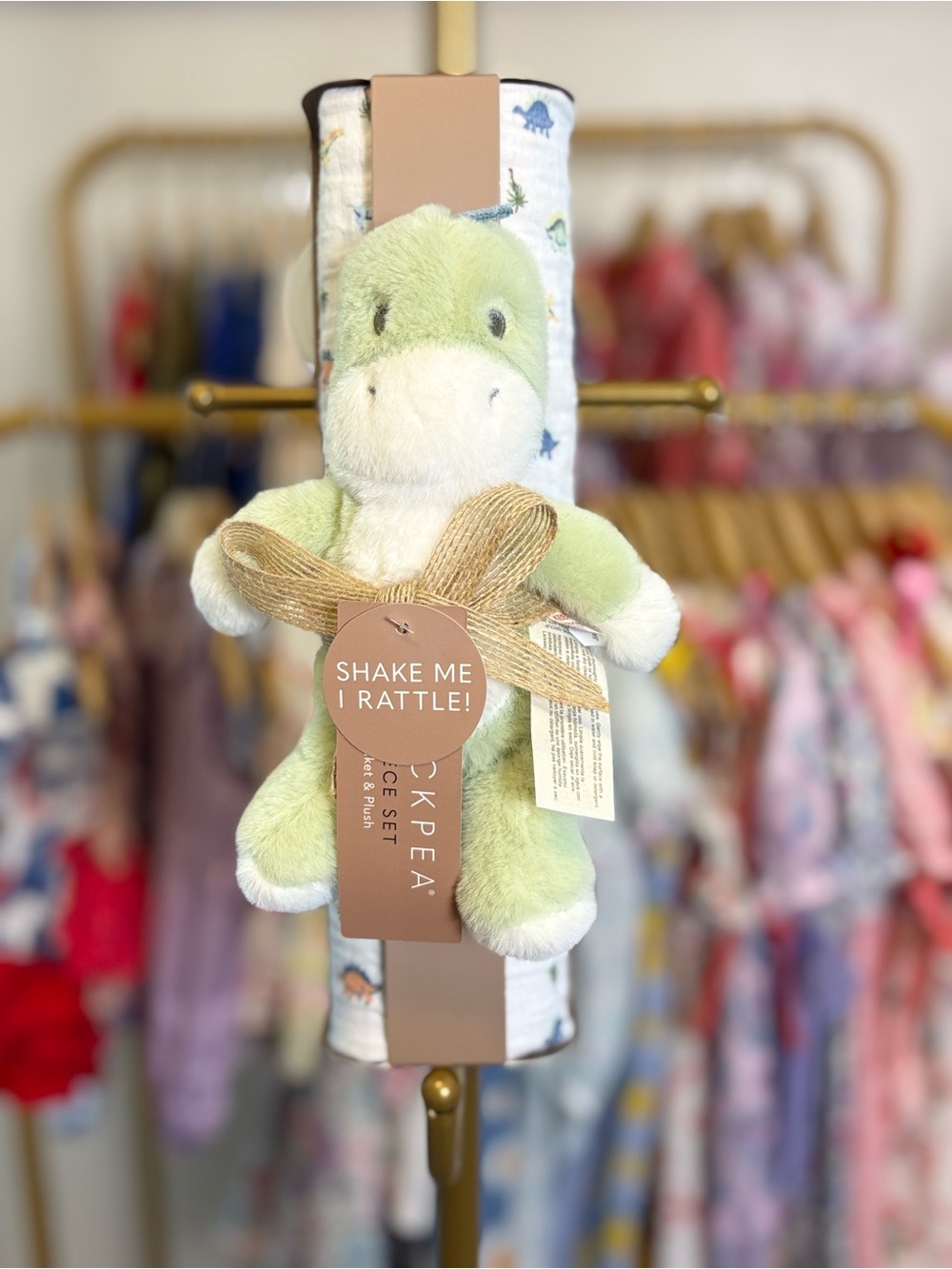chick pea Light Green & White Dino Rattle Plush